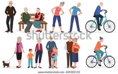 Old People In Different Activities Situations Collection Grandparents