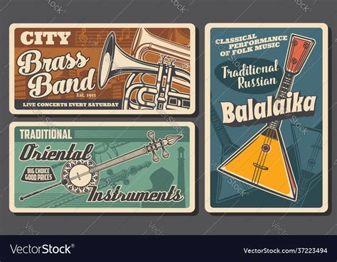 Folk Music Instrument And Musical Note Banners Vector Image
