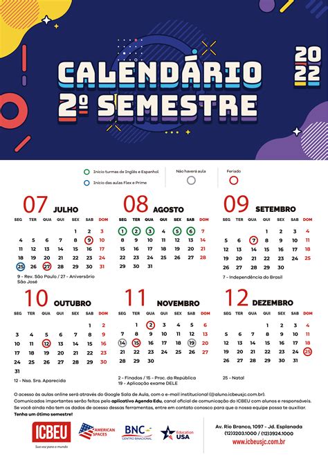 Calendário 2º Semestre 2022 Icbeu