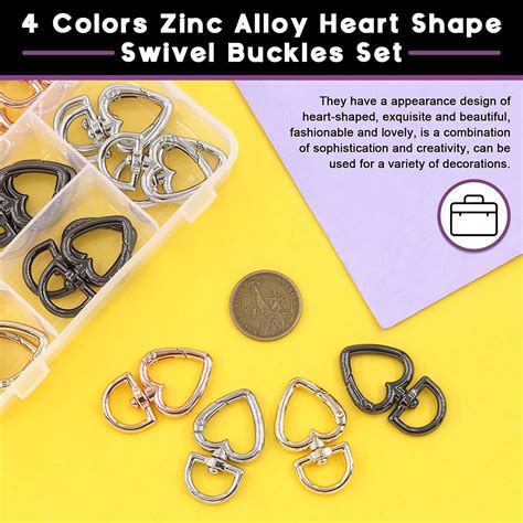 Swpeet 20pcs 4 Colors Zinc Alloy Heart Shape Swivel Buckles