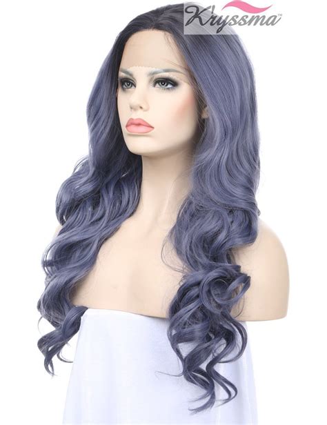 Kryssma Womens Ombre Purple Dark Roots Long Wavy Synthetic Wigs 2