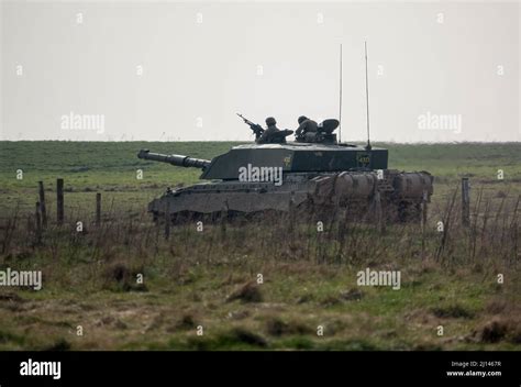 British Army Challenger 2 Fv4034 Main Battle Tank In Action On Exercise