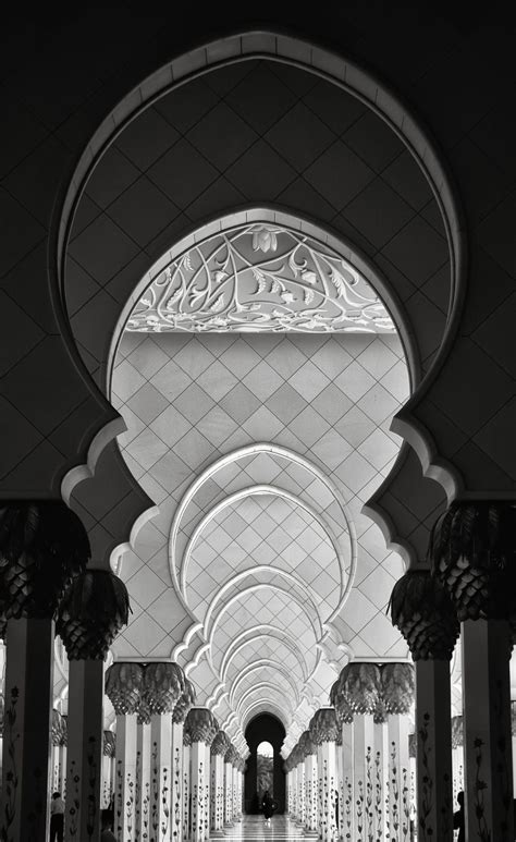 Sheikh Zayed Mosque Arches In Bw Abu Dhabi Uae Mosque Mosque