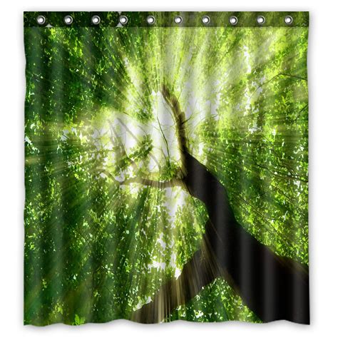 Phfzk Natural Landscape Shower Curtain Tree Of Life Forest Tree Green
