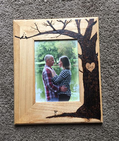 The paint only took about an hour to dry because it's such a thin layer, and it's still pretty warm here. keystone vintage Custom wood burned wedding picture frame ...