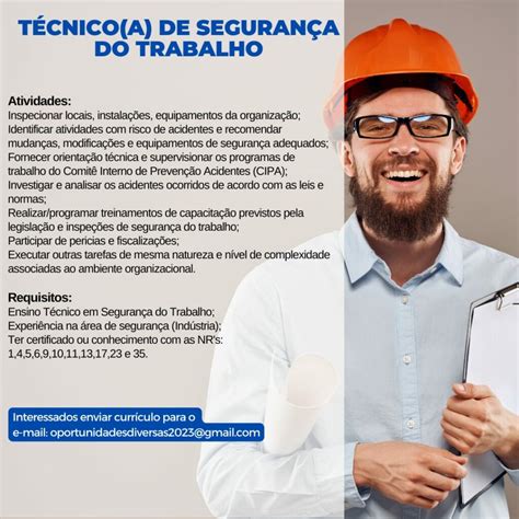 Empresa Deseja Contratar Técnico A De Segurança Do Trabalho Envie Seu Currículo Central De