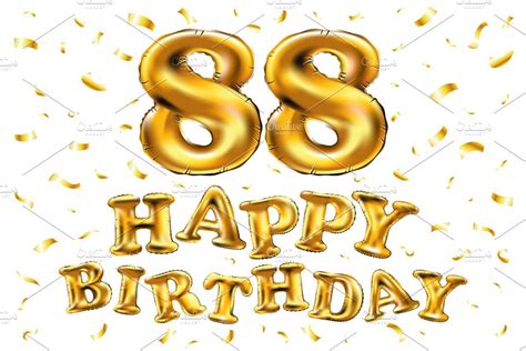 Happy Birthday 88 Balloons Gold Graphics Creative Market