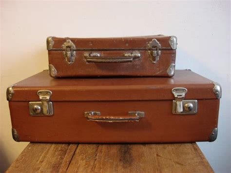 Sale 20 2 Antique Brown Suitcases Vintage Travel Brown Etsy Old