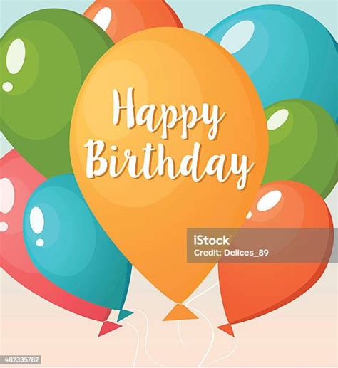 Happy Birthday Card Template With Colorful Balloons Stock Illustration