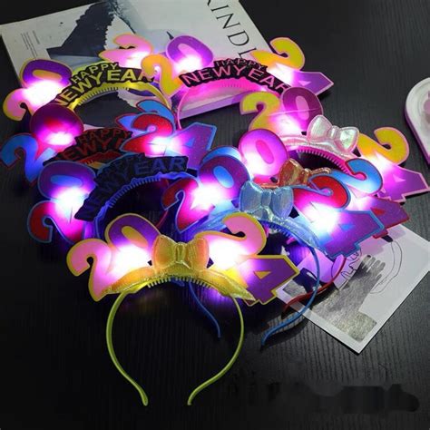 2024 Happy New Year Letter Crown Bowknot Glowing Headband New Years