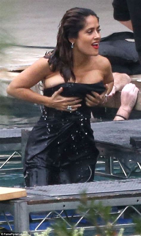 Curvaceous Salma Hayek Struggles To Contain Ample Cleavage In Tight Gown During Underwater