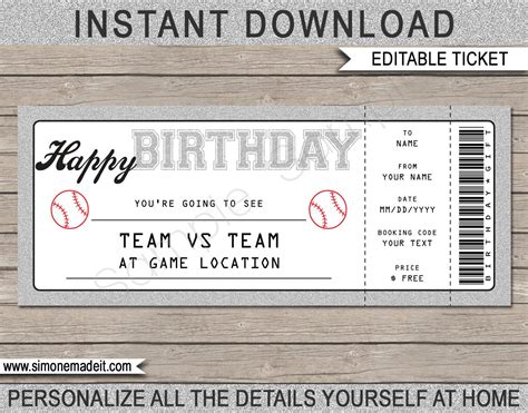 Baseball Ticket Birthday T Surprise Ticket To A Baseball Etsy