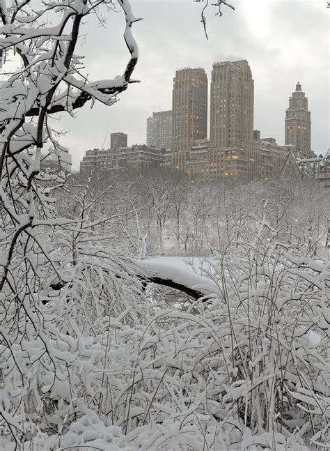 Central Park In The Snow After Snowstorm New York City Stock Photo
