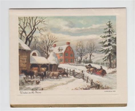 Vintage Currier And Ives Winter On The Farm Christmas Greeting Card