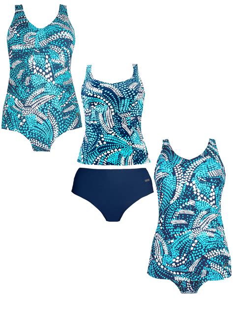 Naturana Naturana Blue Geo Print Padded Tankini And Swimsuits Size
