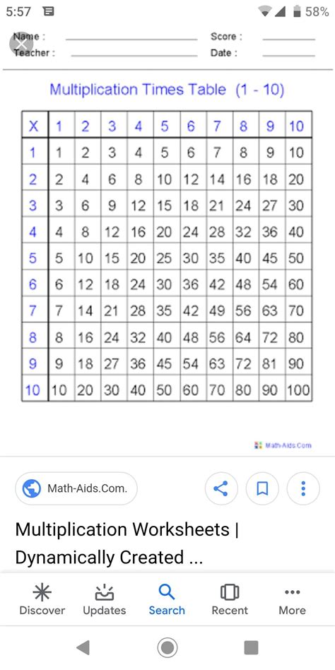 Math Aids Multiplication Times Table Chart Jack Cooks Multiplication