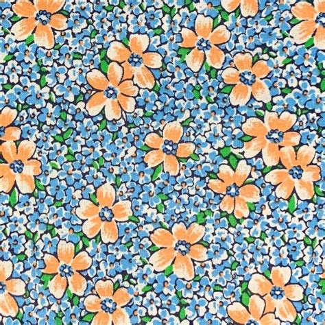 100 Cotton Blue Calico Fabric By The Yard Floral Anemone Etsy
