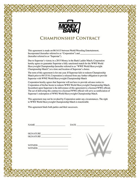 2015 Wwe Money In The Bank Contract Downloadable By Codynakamura On Deviantart