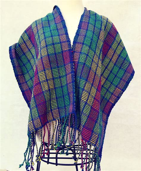 Hand Woven Ruana Shawl In Multi Color Cotton