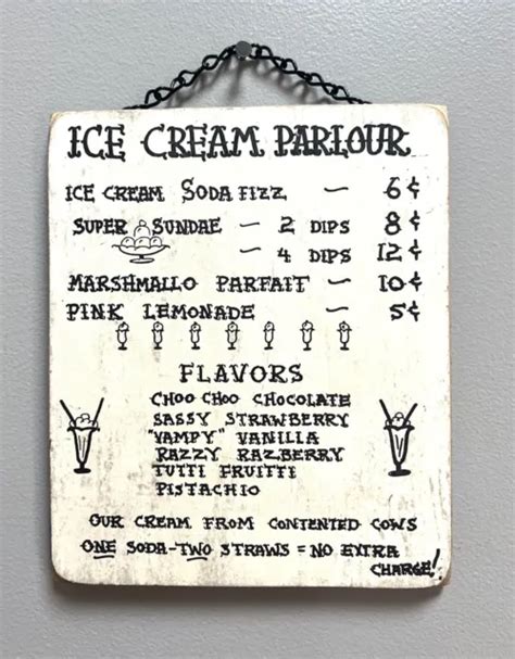 vintage wooden ice cream parlour sign prices flavors signage rectangle sundae 20 00 picclick