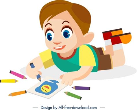 Childhood Background Drawing Boy Icon Cartoon Character Design Vector