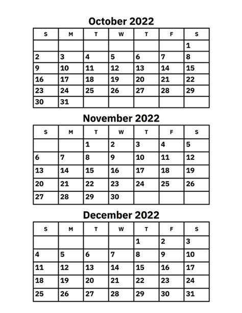 October November And December 2022 Calendar A Printable Calendar