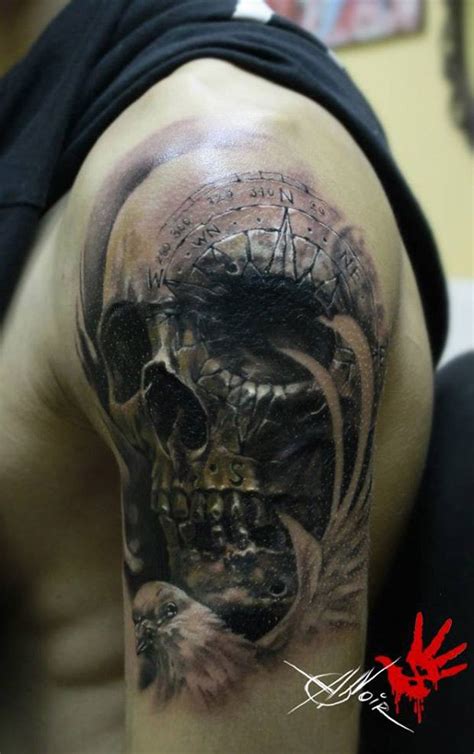 Skull With Compass Engraving By Aleksandr Noir Skull Tattoos Tattoos Skull Tattoo Design