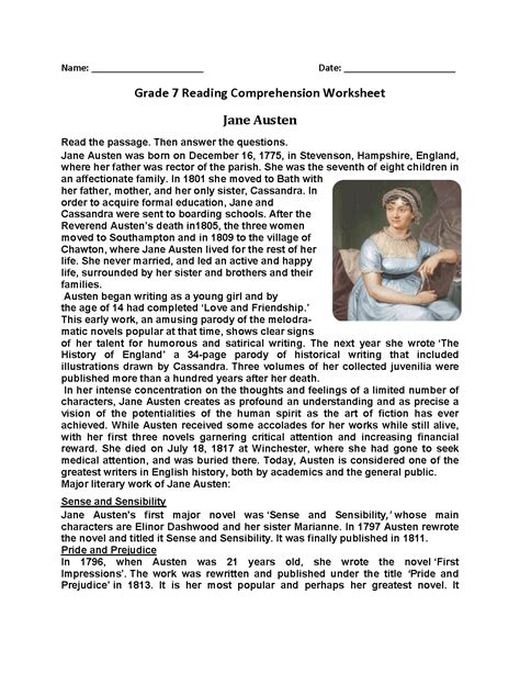 Reading Comprehension Grade 7 Test Lori Sheffields Reading Worksheets
