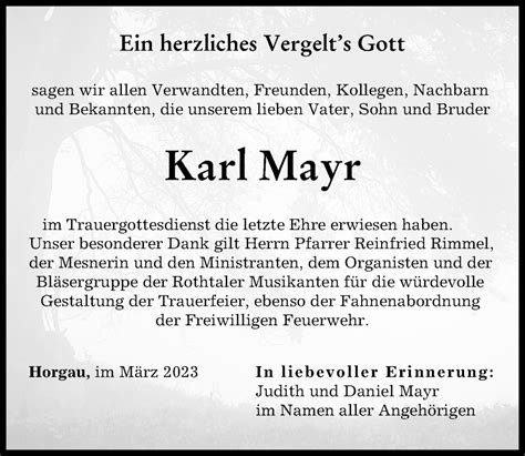 Traueranzeigen Von Karl Mayr Augsburger Allgemeine Zeitung