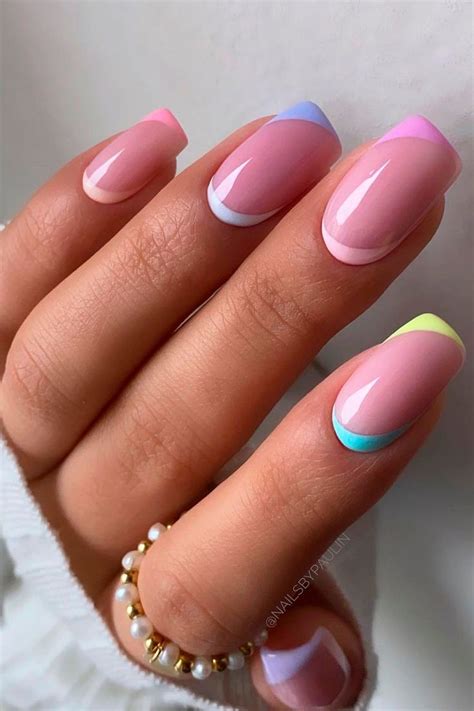 Cute Pastel Colored French Tip Nails In 2021 Work Nails Pink Tip