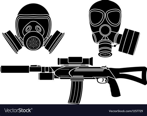 Sniper Rifle And Gas Masks Stencil Royalty Free Vector Image
