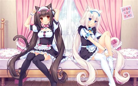 Com Watermark Hair Blush Catgirl Tail 1080p Bed Bell Smile 2girls Aqua Twintails
