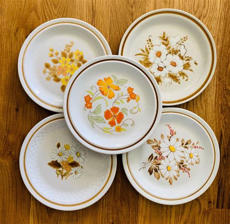 1970s Set Of 5 Mismatched Vintage Floral Stoneware Dinner Etsy