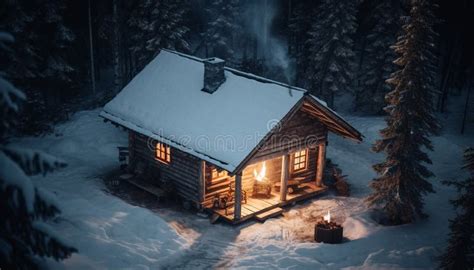 Rustic Log Cabin In Snowy Forest Landscape Generated By Ai Stock Image