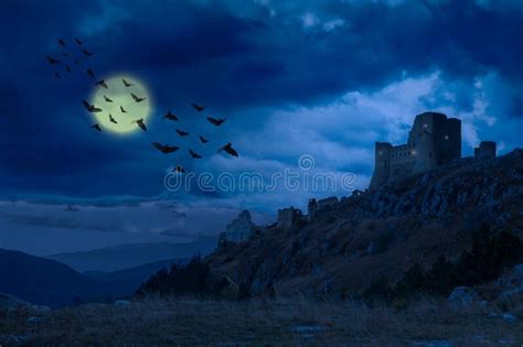 Mystic Castle View On Moonlight Stock Image Image Of Majestic Cloud