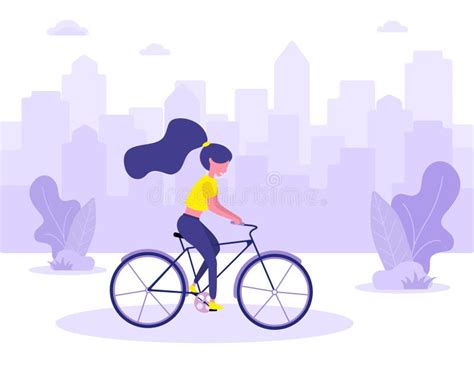 Woman On Bicycle Rides Around The City Modern Flat Illustration Stock Vector Illustration Of