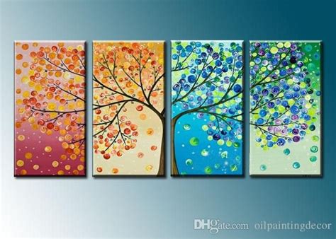 Wholesale Hand Painted 4 Season Tree Painting On Canvas 4 Piece Home