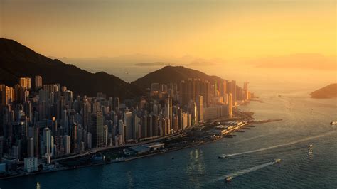 Wallpaper Sunlight Sunset Sea City Cityscape Hong Kong Bay