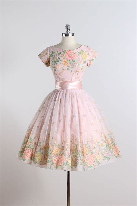 Ephemeral Elegance Floral Chiffon Party Dress With Satin Sash Ca 1950s Via Mill Street