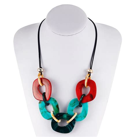 New Power Leather Cord Statement Acrylic Necklace Pendants Collar
