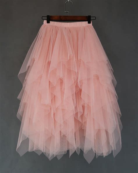 Womens Elastic High Waist Tiered Tulle Skirt Red Pink Gray Hi Lo Tier