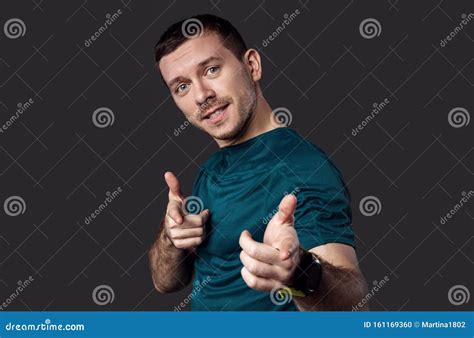 Handsome Man Makes Finger Gun Gesture At Camera Stock Photo Image Of