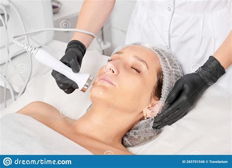 Beautician Makes Ultrasound Skin Tightening For Rejuvenation Woman Face