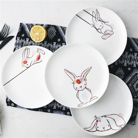 1pc 8 Inch Ceramic Dinner Plate Rabbit Animal Dinner Dishes Pasta Steak
