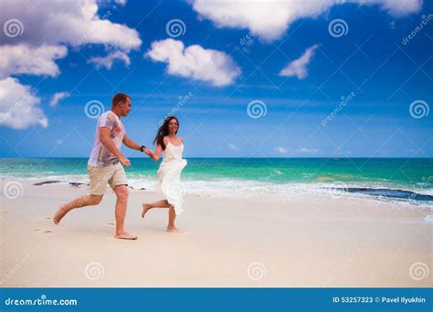Couple Running At The Beach Stock Image Image Of People Honeymooners