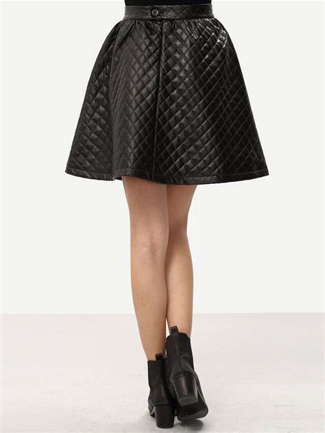 Black Pu Leather Flare Skirt Sheinsheinside
