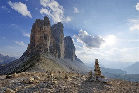 Italy Sexten Dolomites Tre Cime Di Lavaredo Cairn