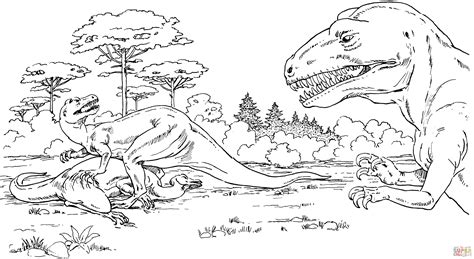 Allosaurus Over Dead Camptosaurus coloring page | Free Printable