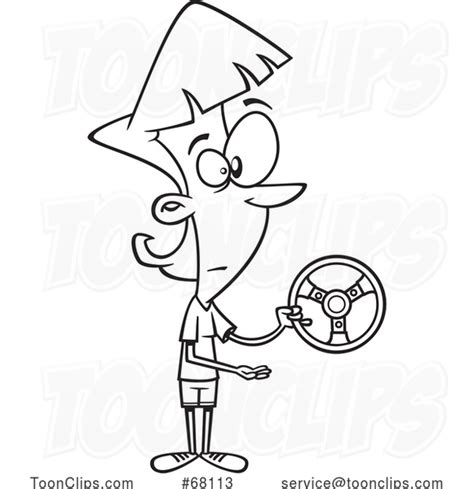Black And White Cartoon Lady Holding A Wheel And Offering For Someone