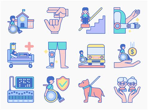 70 Disability Icon Set Flat Icons